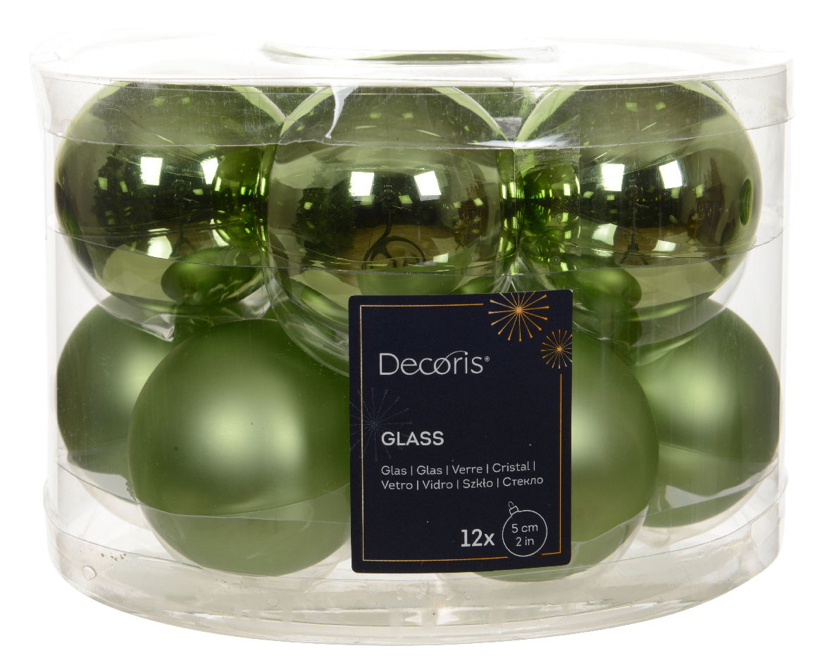 Decoris Kerstbal glas d5 cm groene thee 12st - 