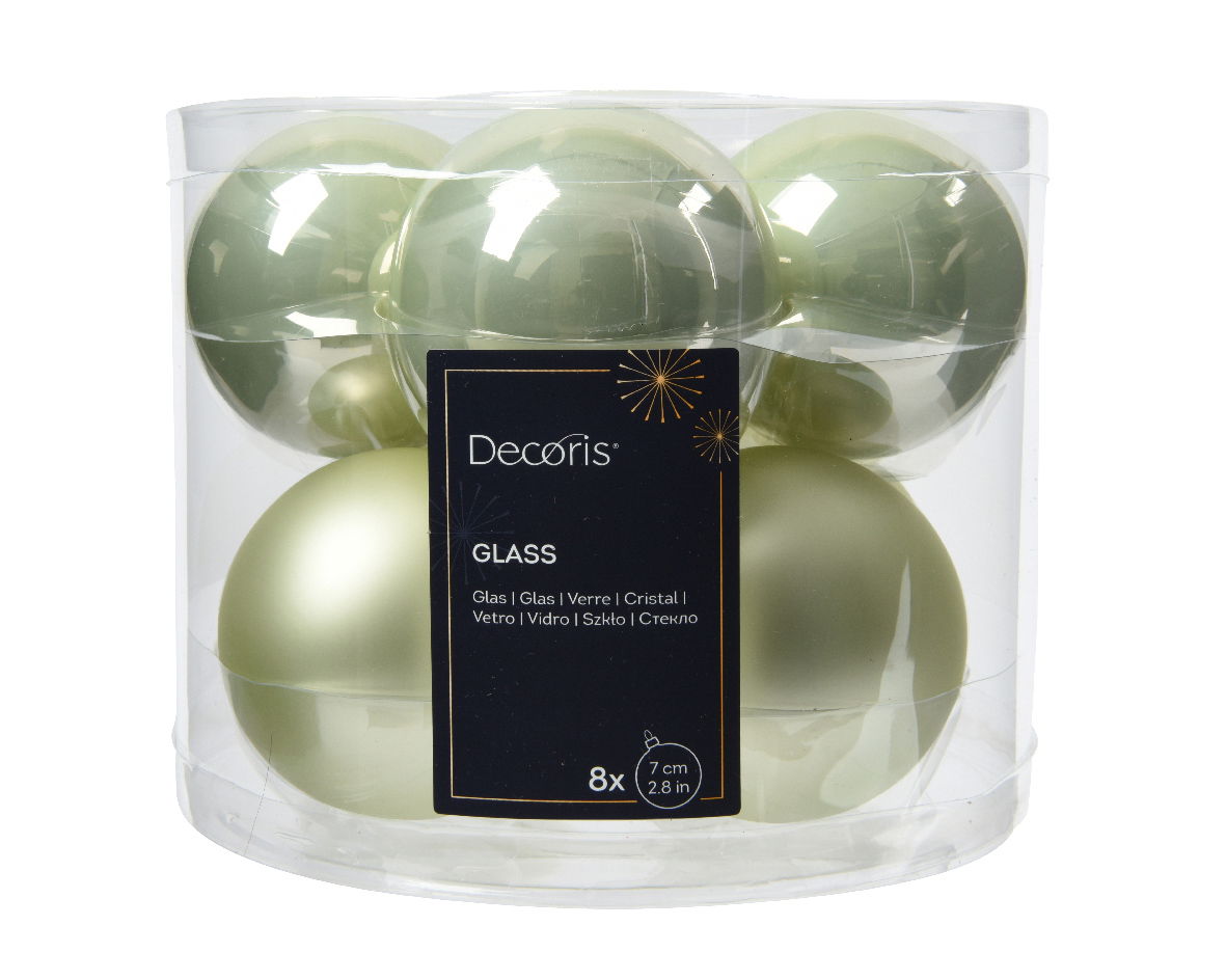 Decoris Kerstbal glas d7 cm wit mint 8st - 