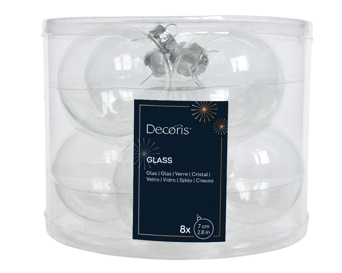 Decoris Kerstbal glas d7 cm transparant/irs 8st - 