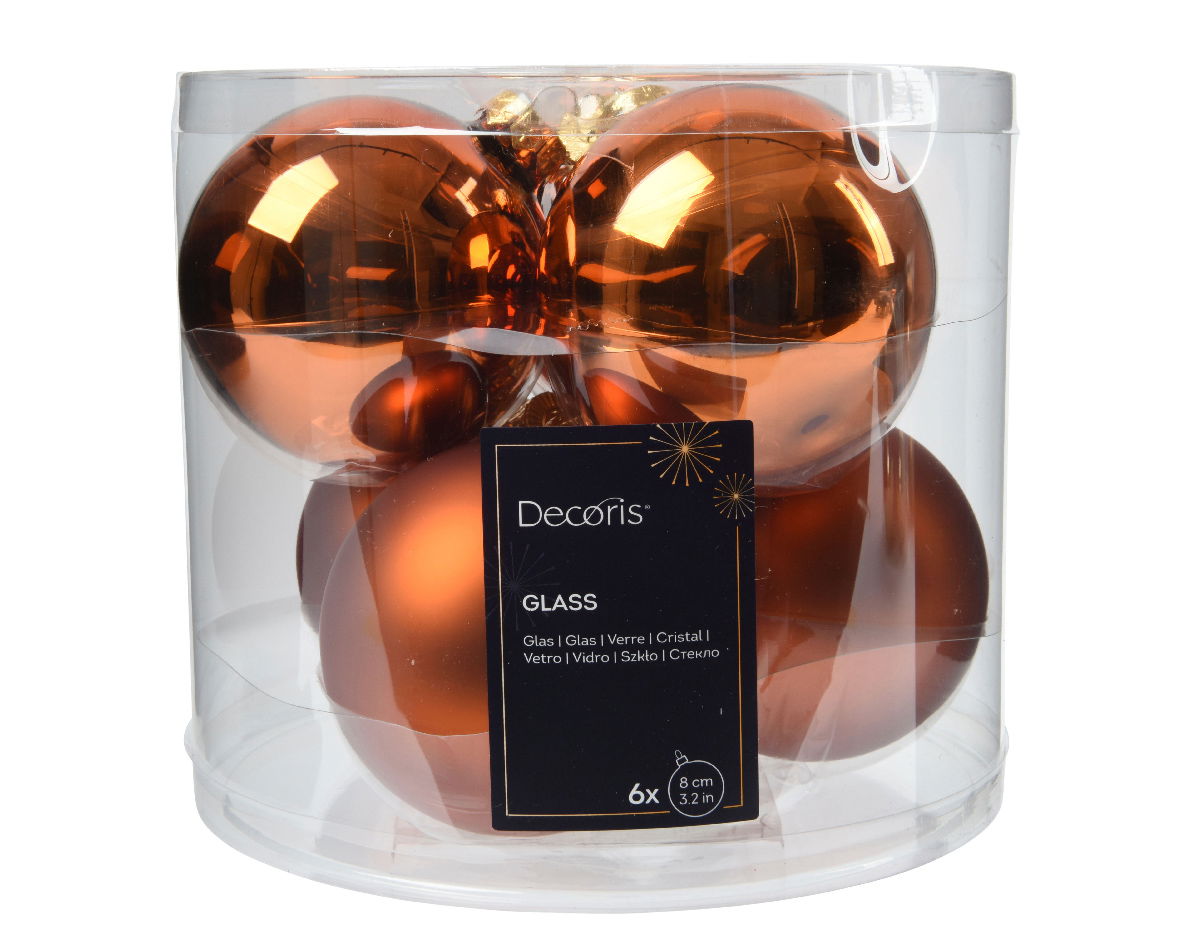 Decoris Kerstbal glas d8 cm warme cider 6st - 