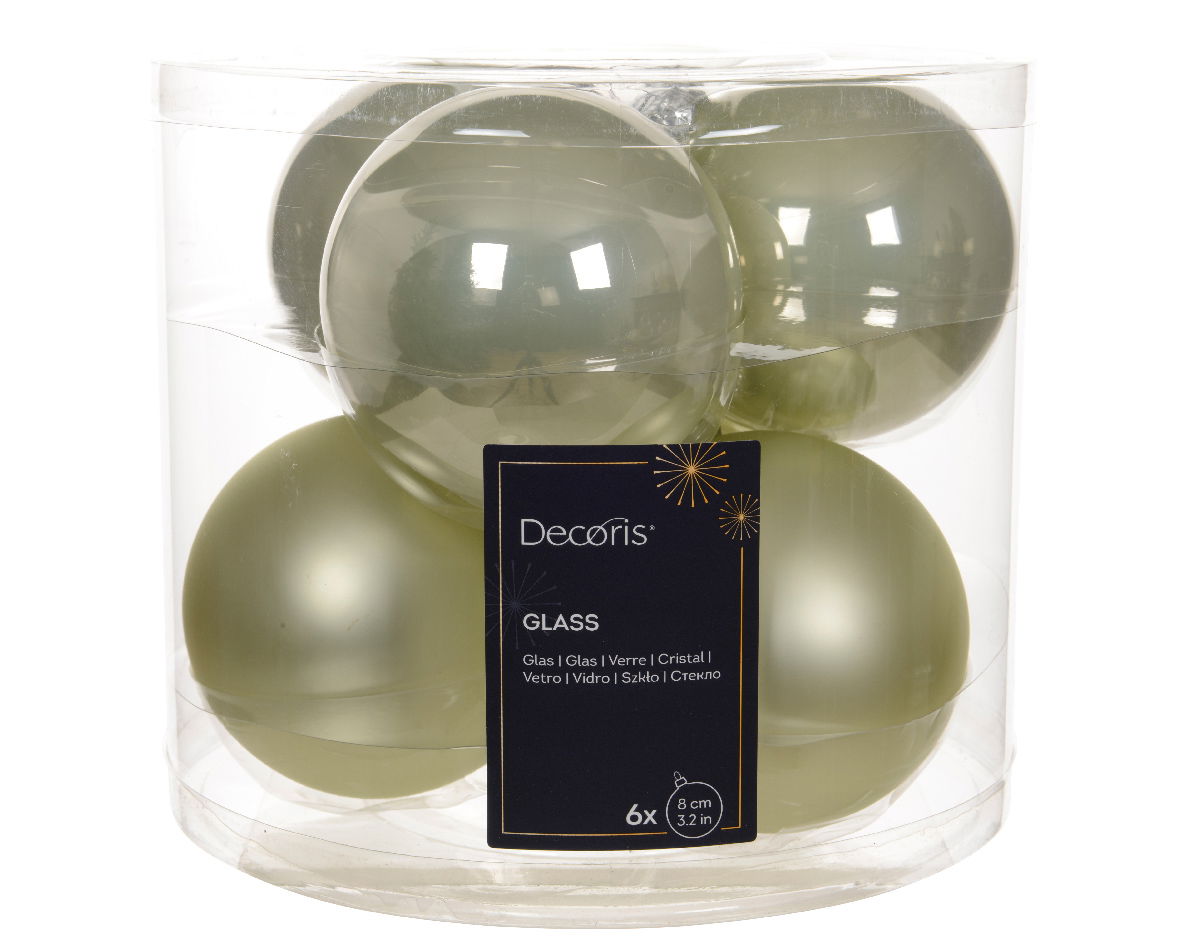 Decoris Kerstbal glas d8 cm wit mint 6st - 