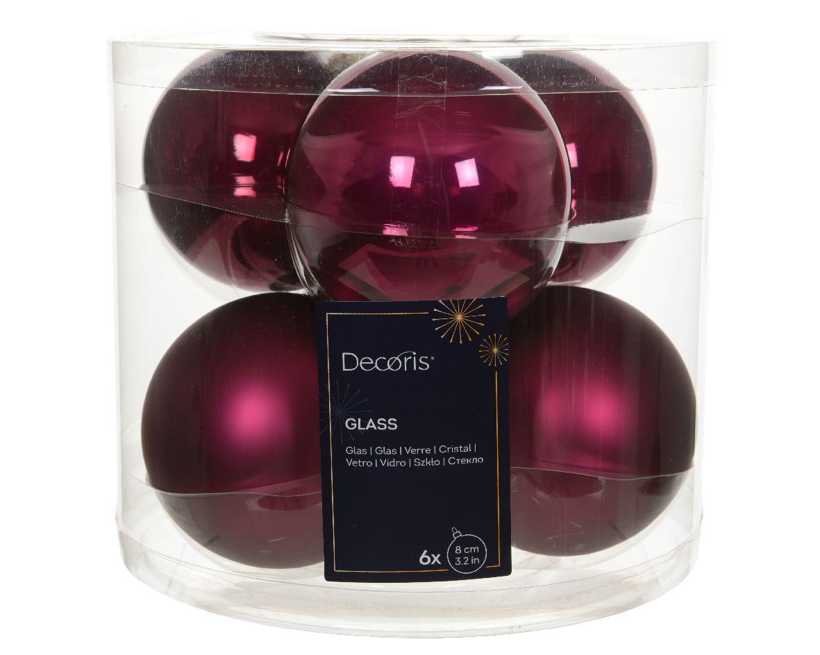 Decoris Kerstbal glas d8 cm granaatappel 6st - 