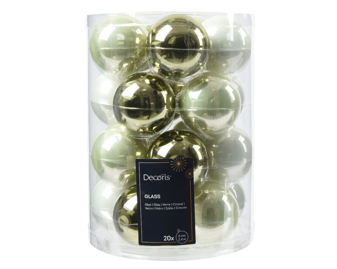 Decoris Kerstbal glas d6 cm groen/wit 20st - 