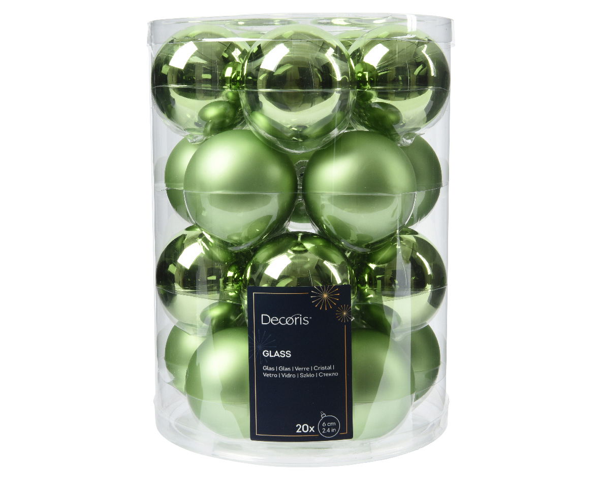 Decoris Kerstbal glas d6 cm groene thee 20st - 