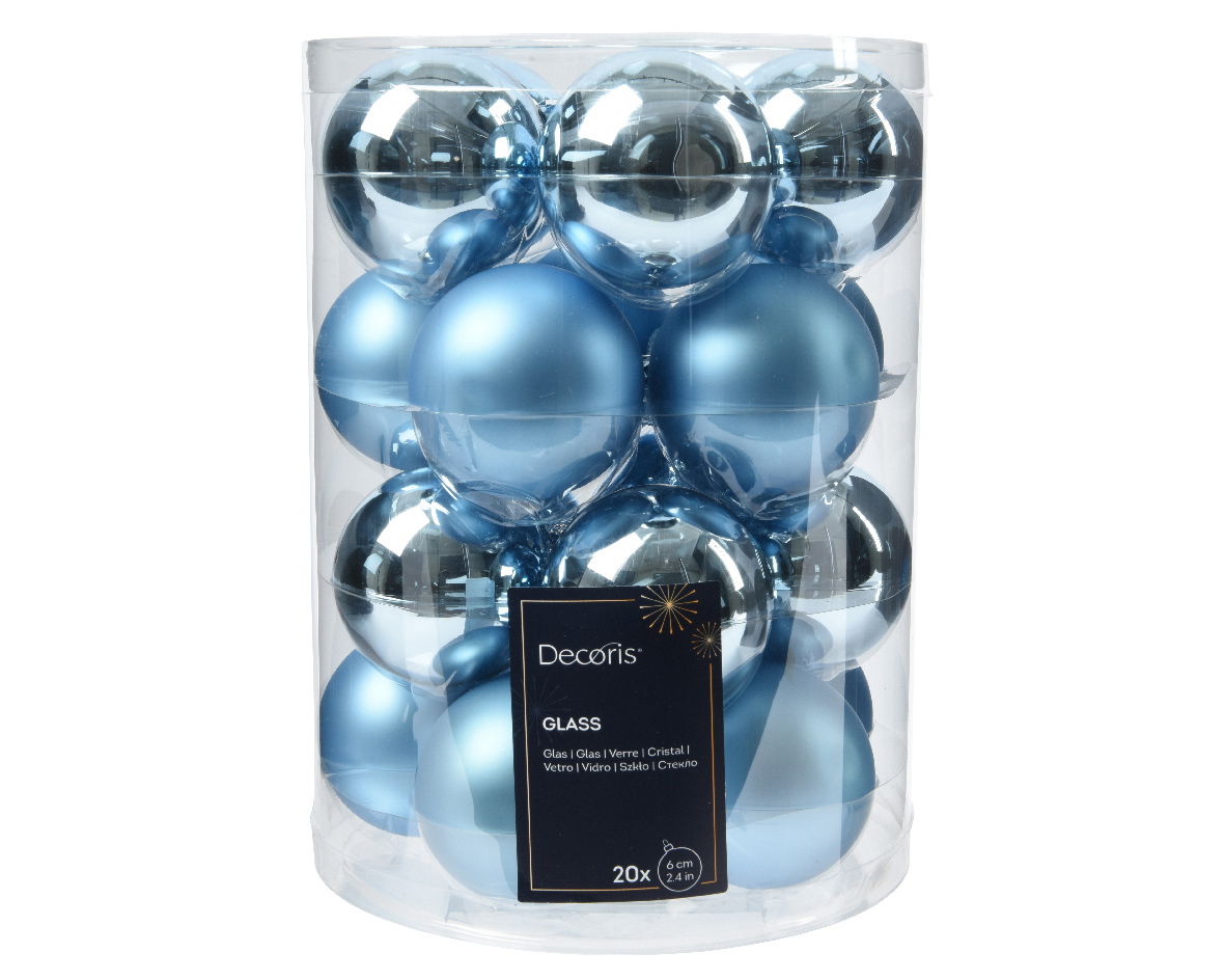 Decoris Kerstbal glas d6 cm ijsblauw 20st - 