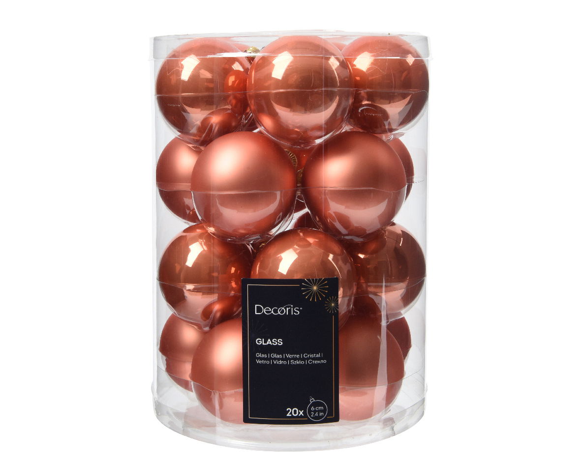 Decoris Kerstbal glas d6 cm pompoen 20st - 