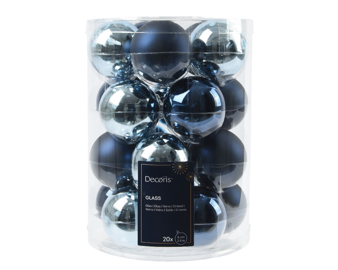 Decoris Kerstbal glas d6 cm blauw 20st - 