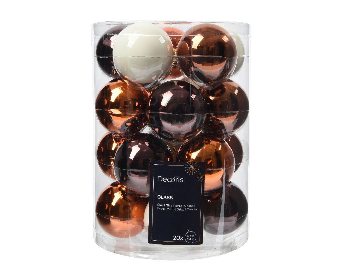 Decoris Kerstbal glas d6 cm espresso 20st - 