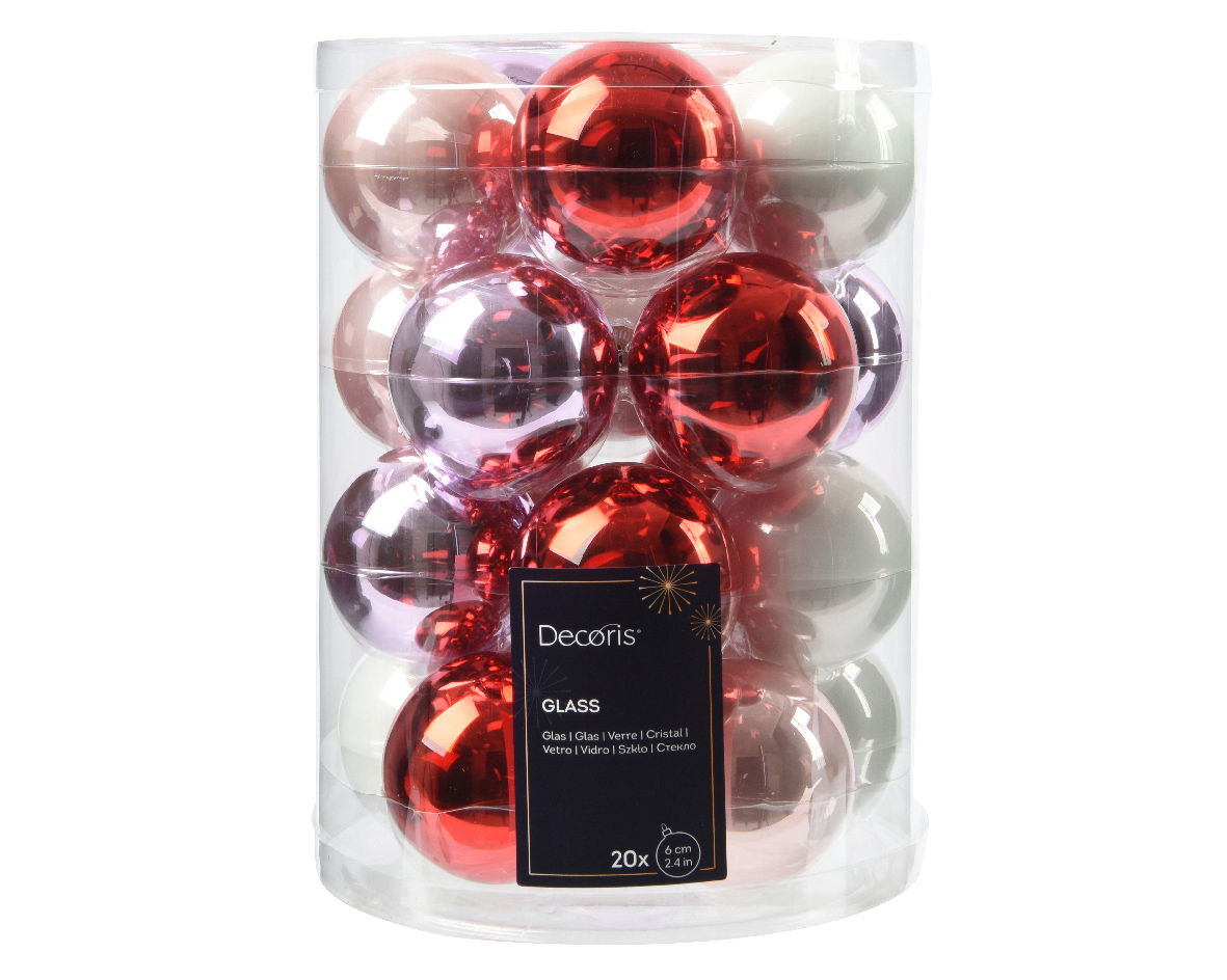 Decoris Kerstbal glas d6 cm lila 20st - 