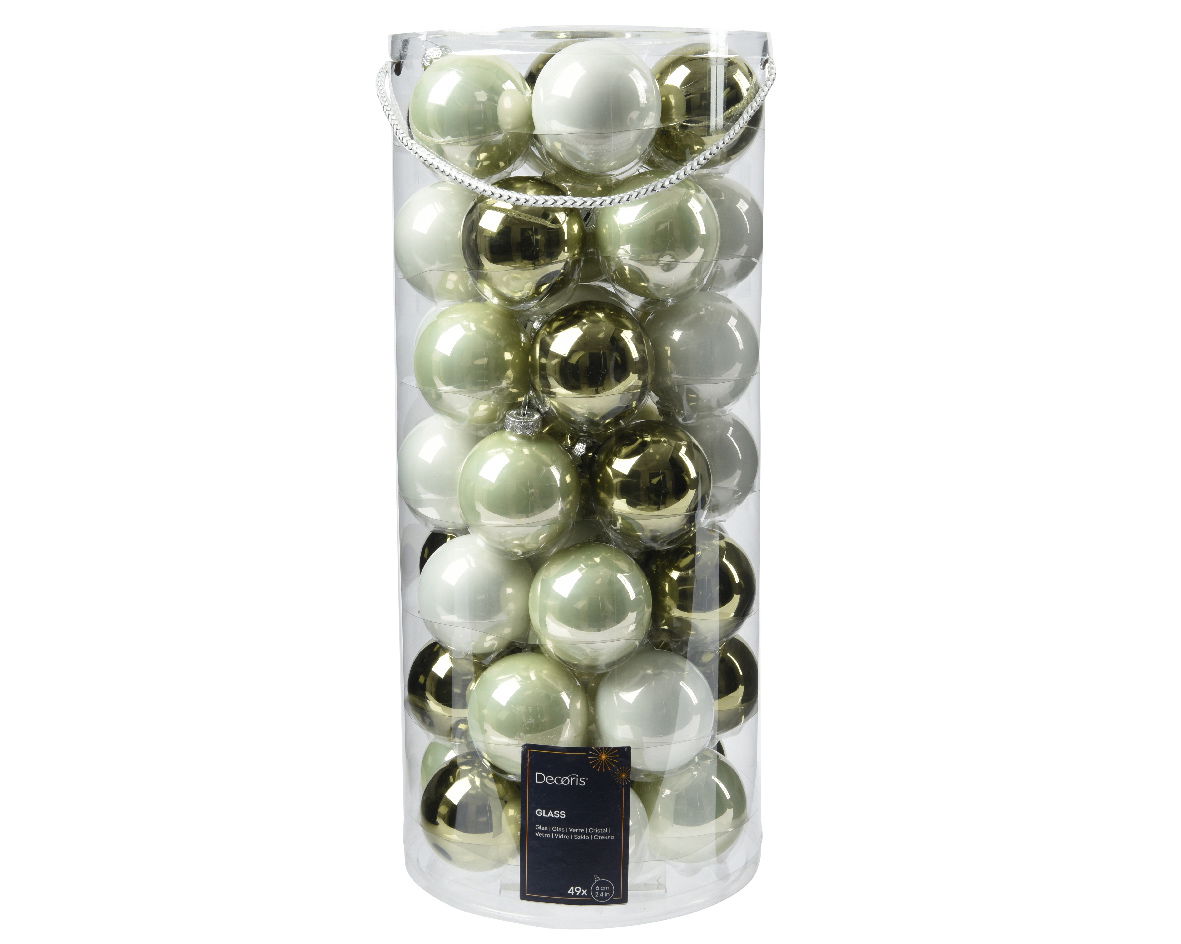 Decoris Kerstbal glas d6 cm groen/wit 49st - 