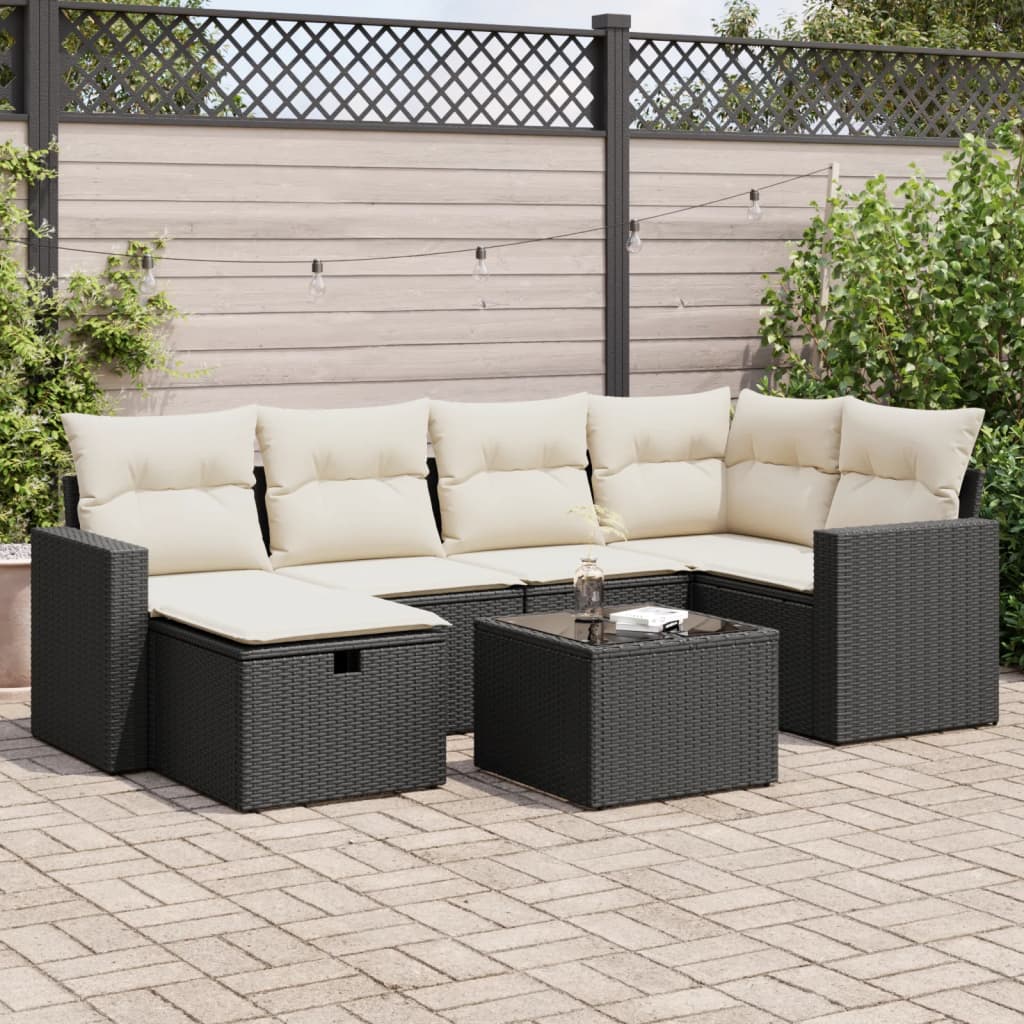 VidaXL 7-delige Loungeset met kussens poly rattan zwart