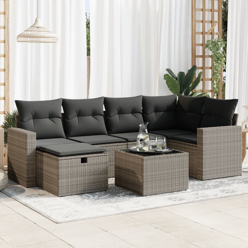 VidaXL 7-delige Loungeset met kussens poly rattan grijs