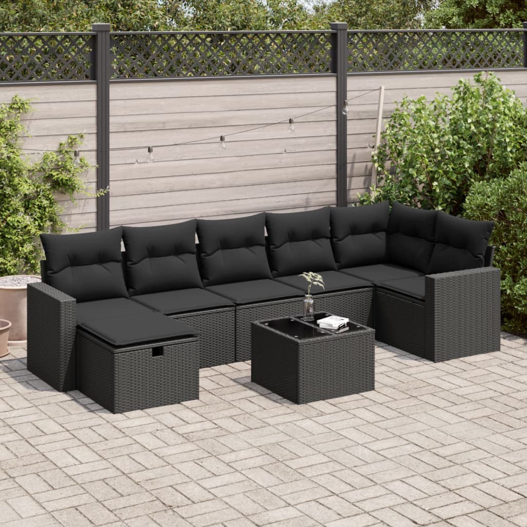 VidaXL 8-delige Loungeset met kussens poly rattan zwart