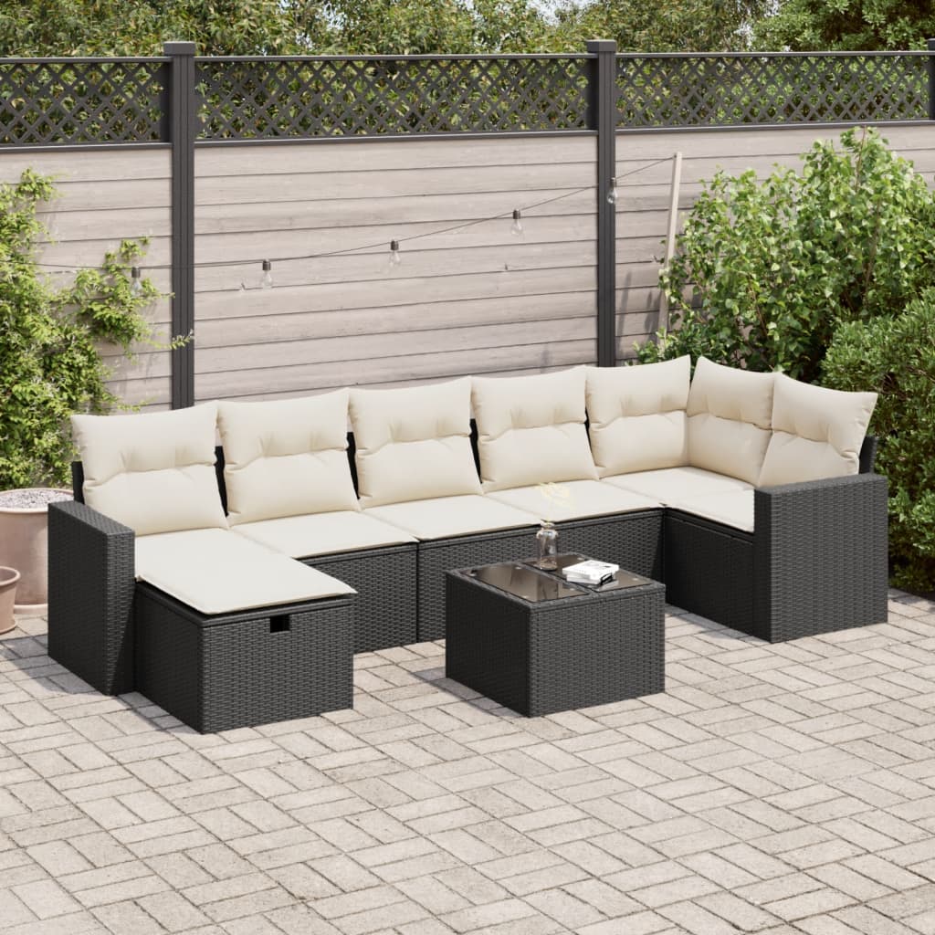 VidaXL 8-delige Loungeset met kussens poly rattan zwart