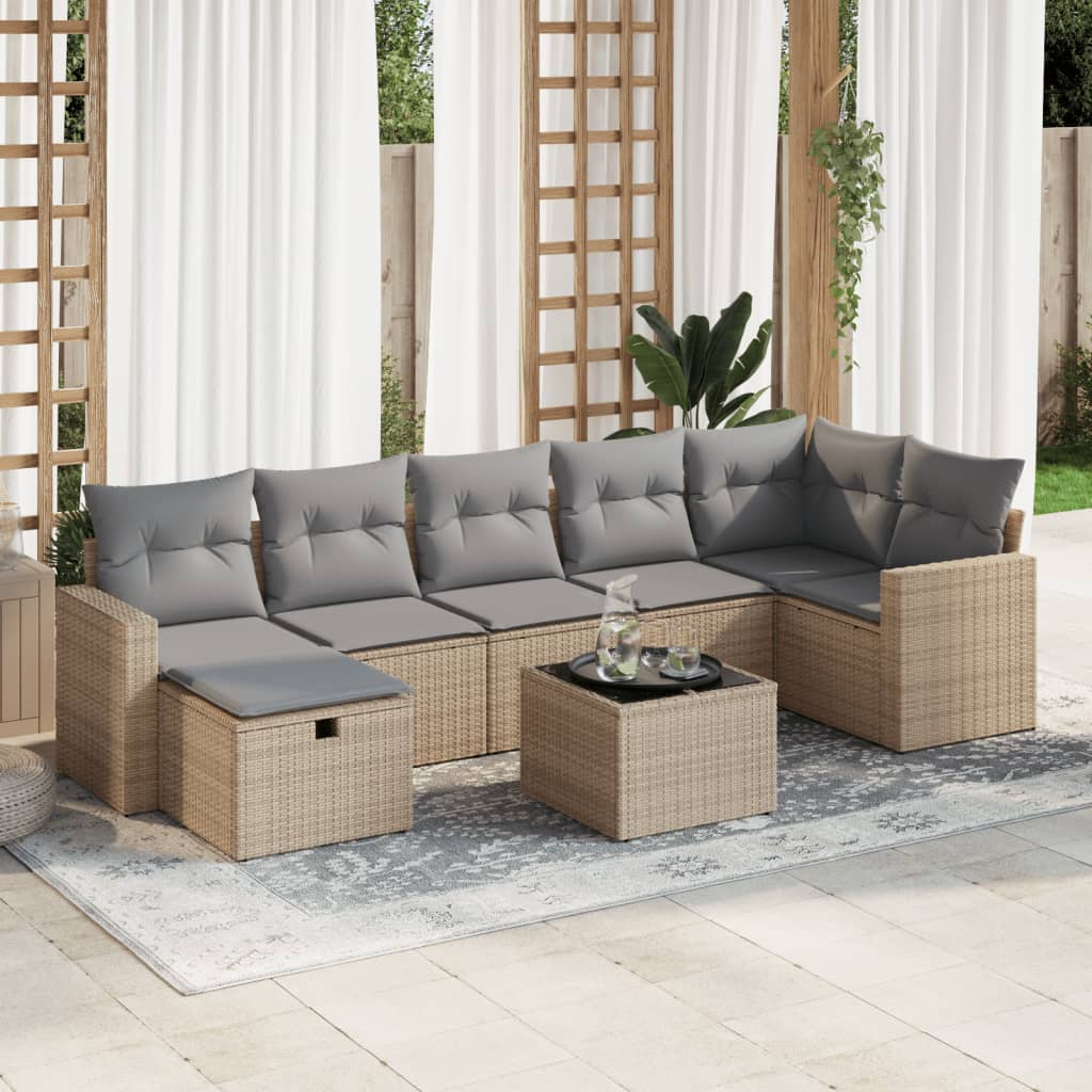 VidaXL 8-delige Loungeset met kussens poly rattan beige