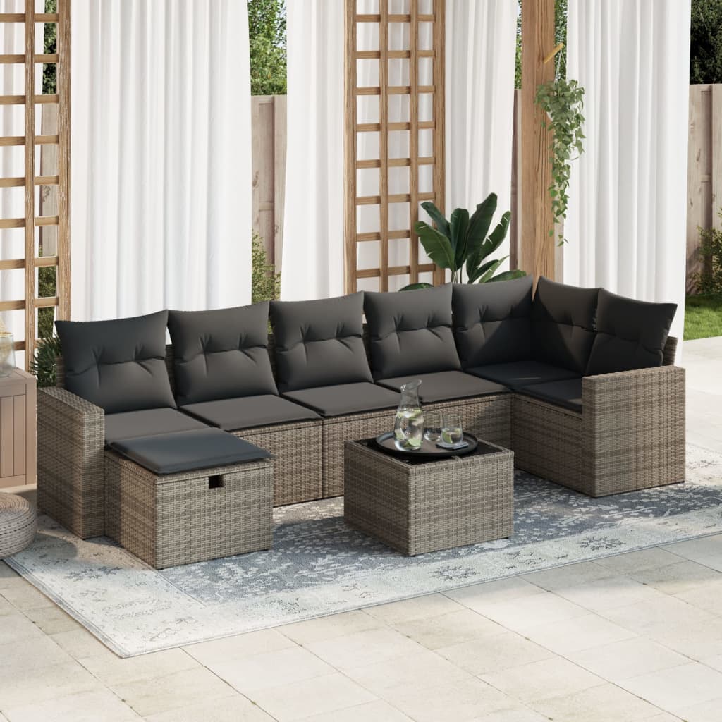 VidaXL 8-delige Loungeset met kussens poly rattan grijs