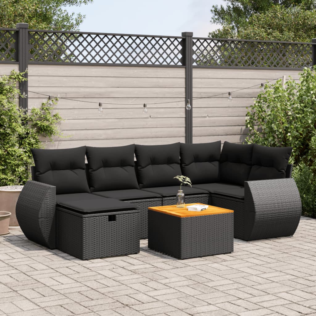 VidaXL 7-delige Loungeset met kussens poly rattan zwart