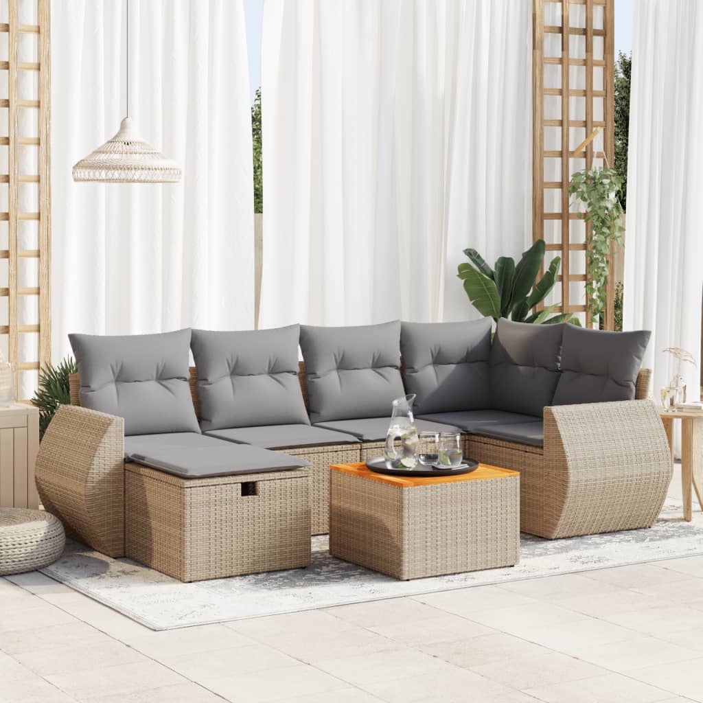 VidaXL 7-delige Loungeset met kussens poly rattan beige