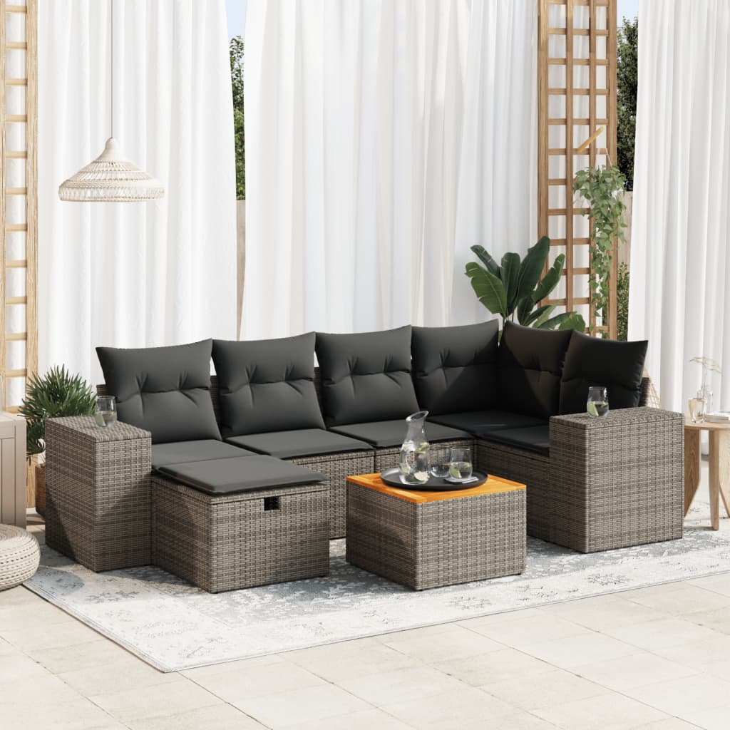 VidaXL 7-delige Loungeset met kussens poly rattan grijs