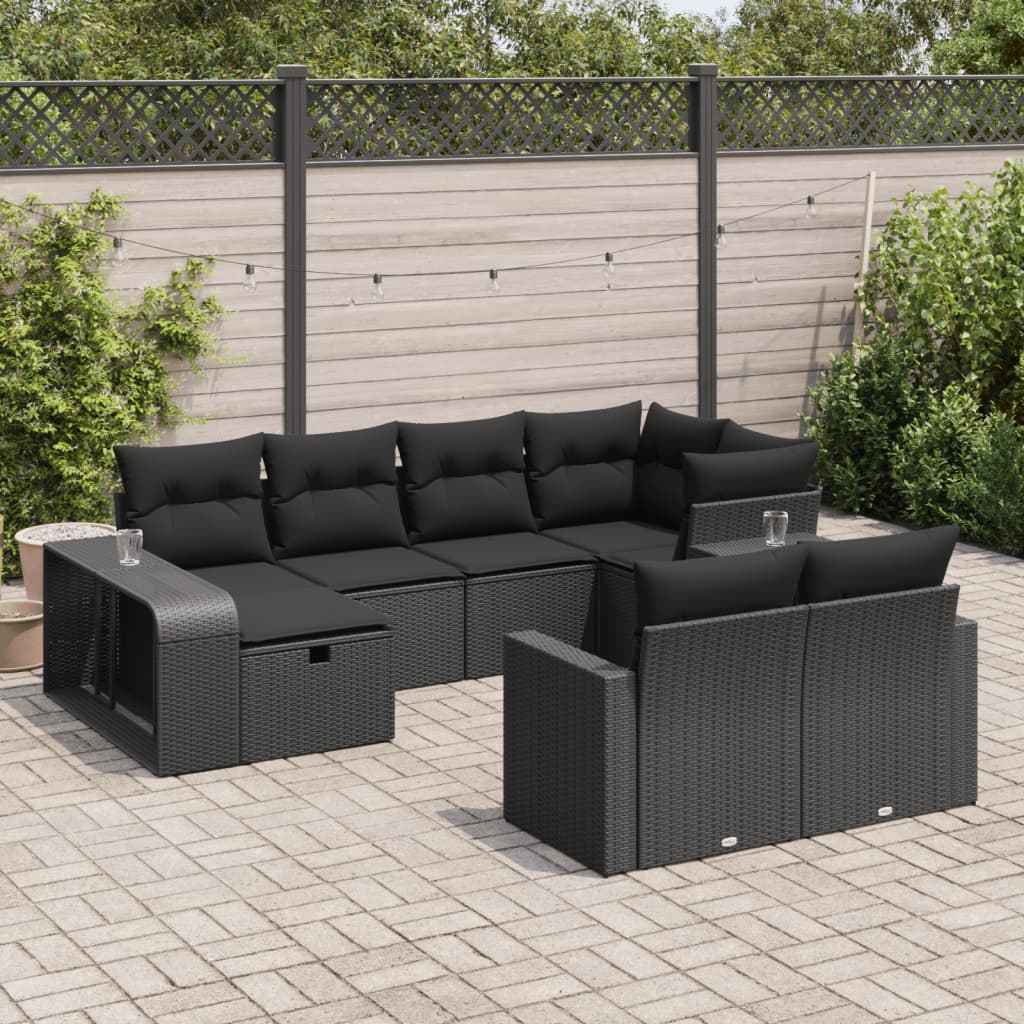 VidaXL 10-delige Loungeset met kussens poly rattan zwart