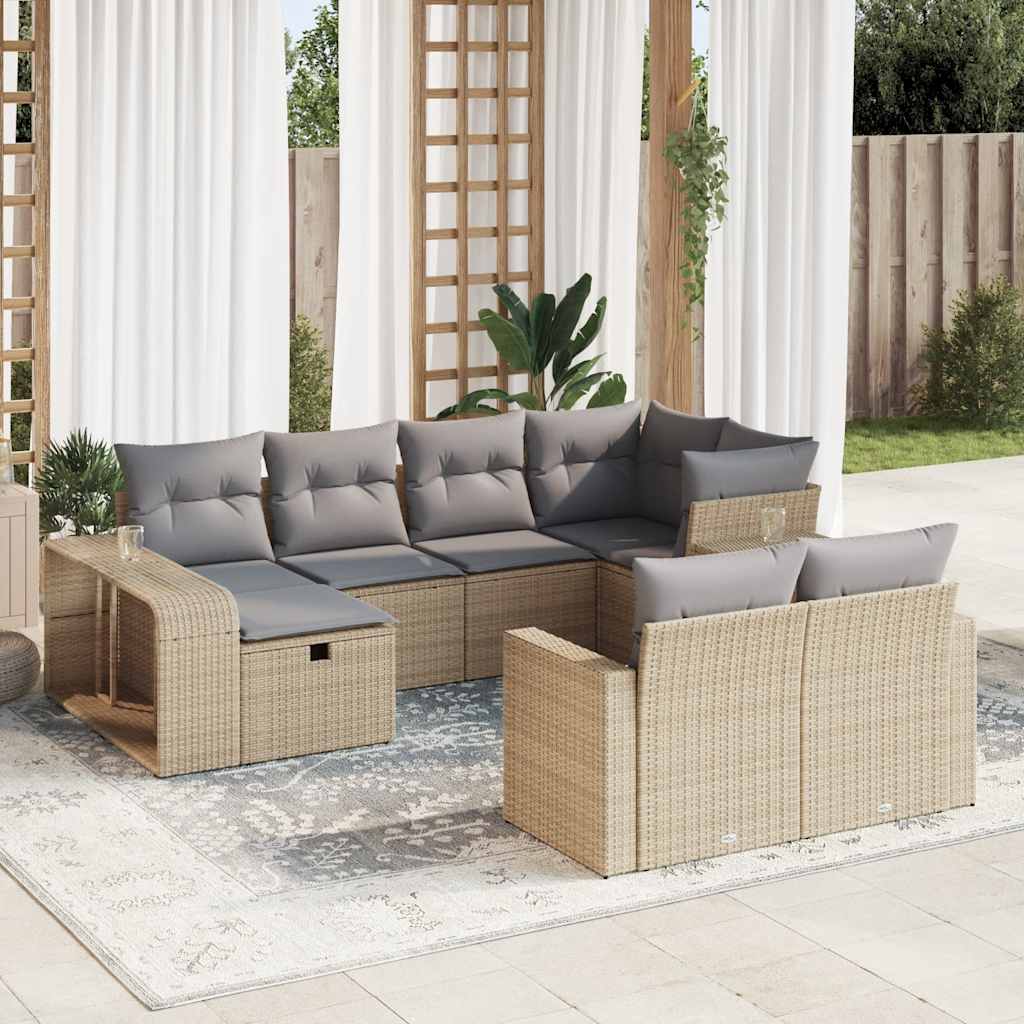 VidaXL 10-delige Loungeset met kussens poly rattan beige