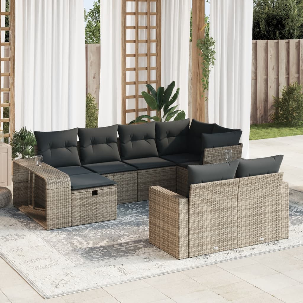 VidaXL 10-delige Loungeset met kussens poly rattan grijs