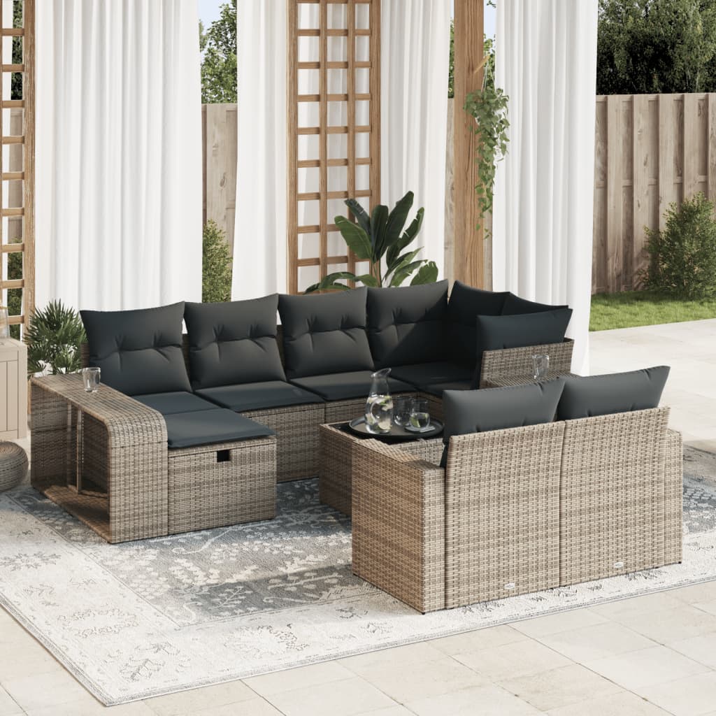 VidaXL 11-delige Loungeset met kussens poly rattan grijs