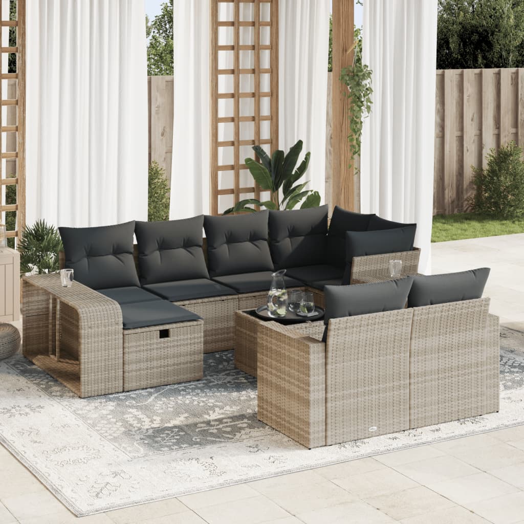 VidaXL 11-delige Loungeset met kussens poly rattan lichtgrijs