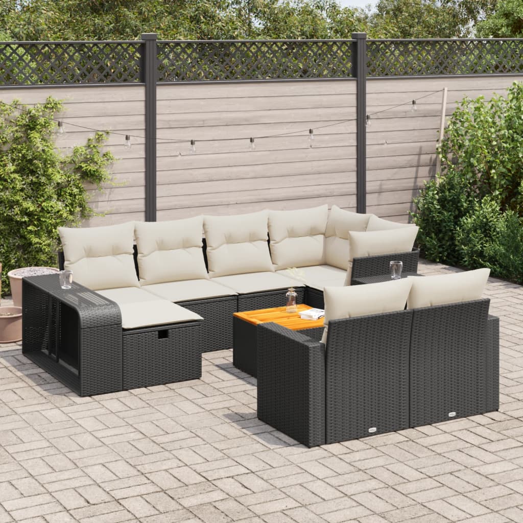 VidaXL 11-delige Loungeset met kussens poly rattan zwart