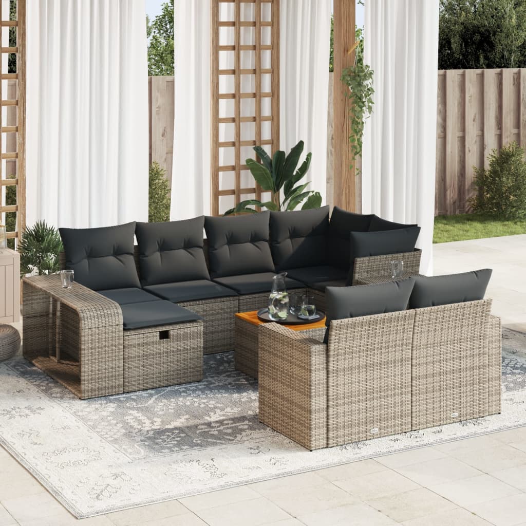 VidaXL 11-delige Loungeset met kussens poly rattan grijs