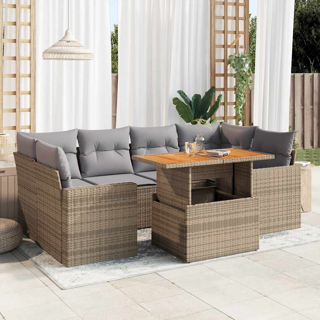 VidaXL 7-delige Loungeset met kussens poly rattan beige