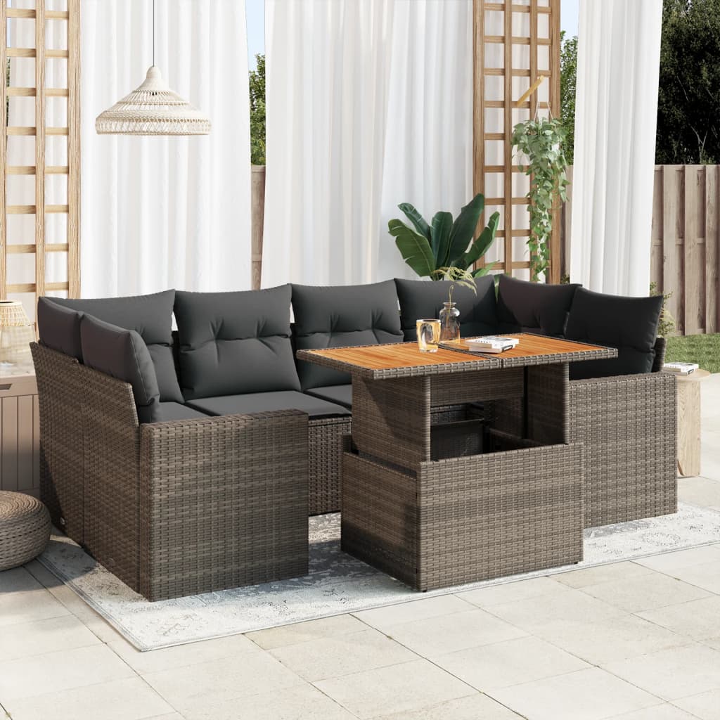 VidaXL 7-delige Loungeset met kussens poly rattan grijs