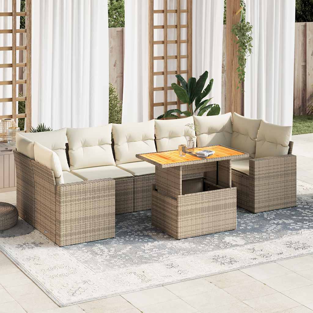 VidaXL 8-delige Loungeset met kussens poly rattan beige