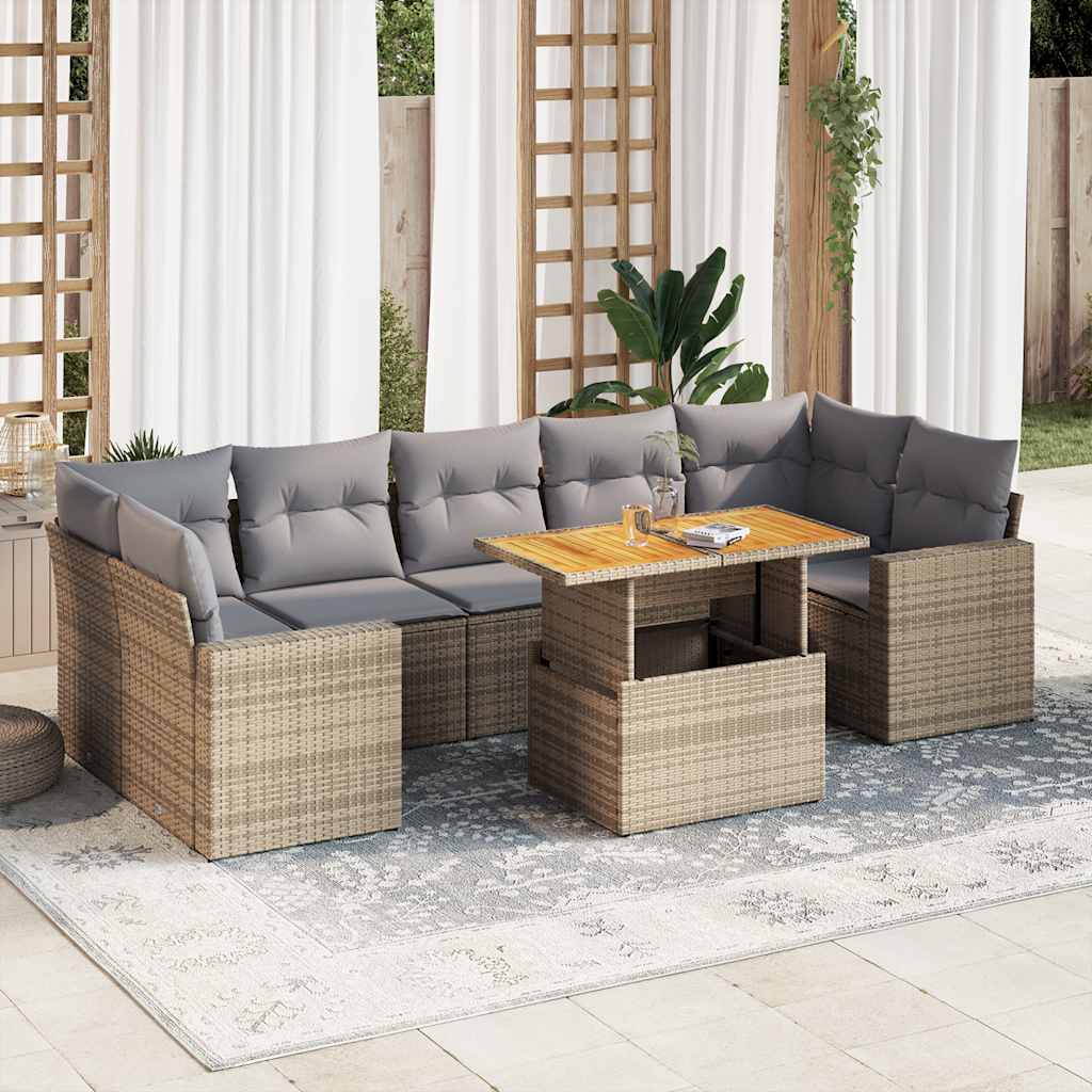 VidaXL 8-delige Loungeset met kussens poly rattan beige