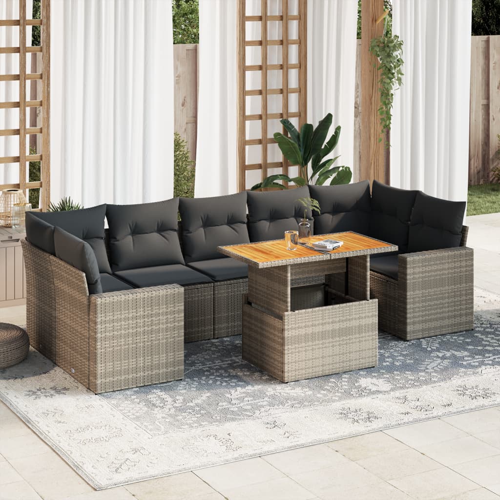 VidaXL 8-delige Loungeset met kussens poly rattan grijs