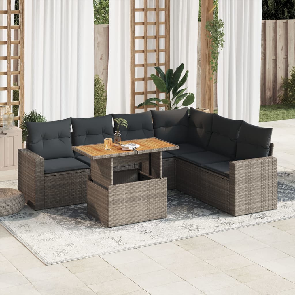 VidaXL 7-delige Loungeset met kussens poly rattan grijs