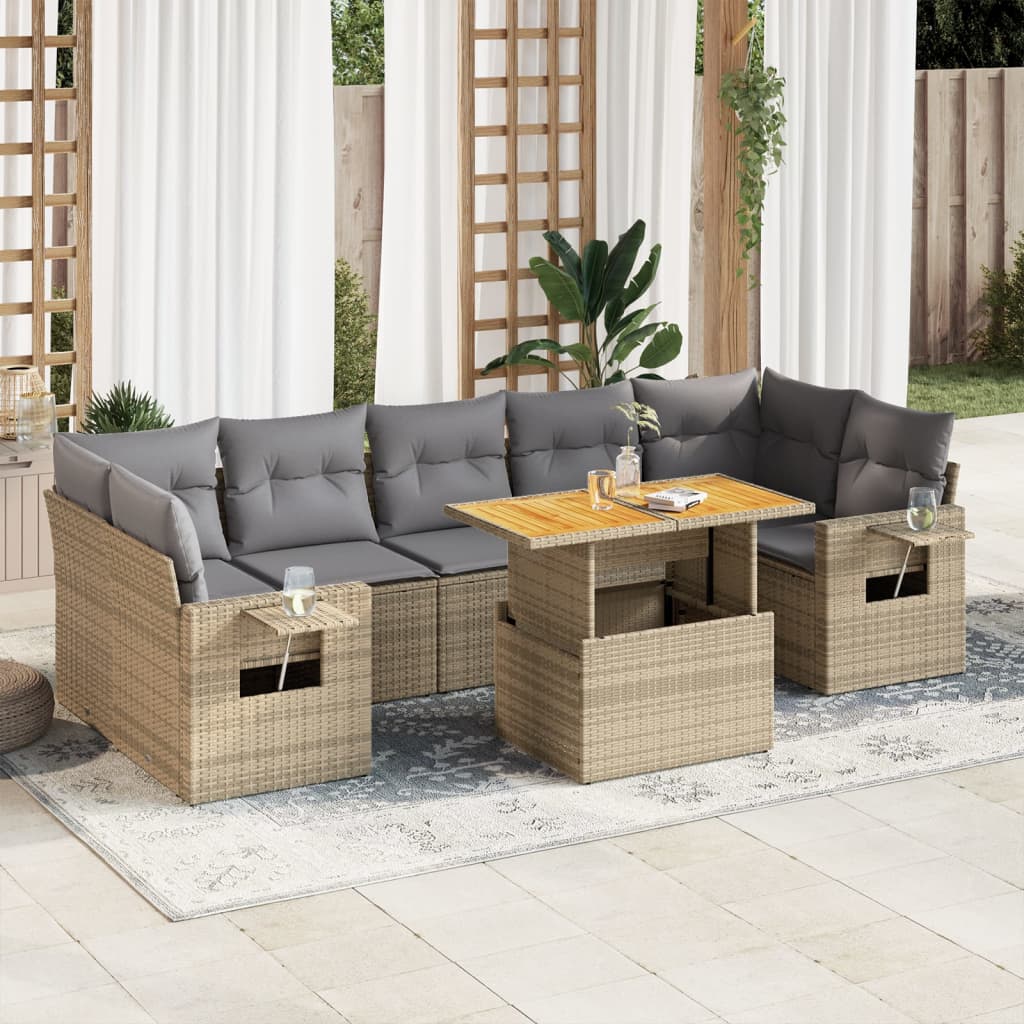 VidaXL 8-delige Loungeset met kussens poly rattan beige