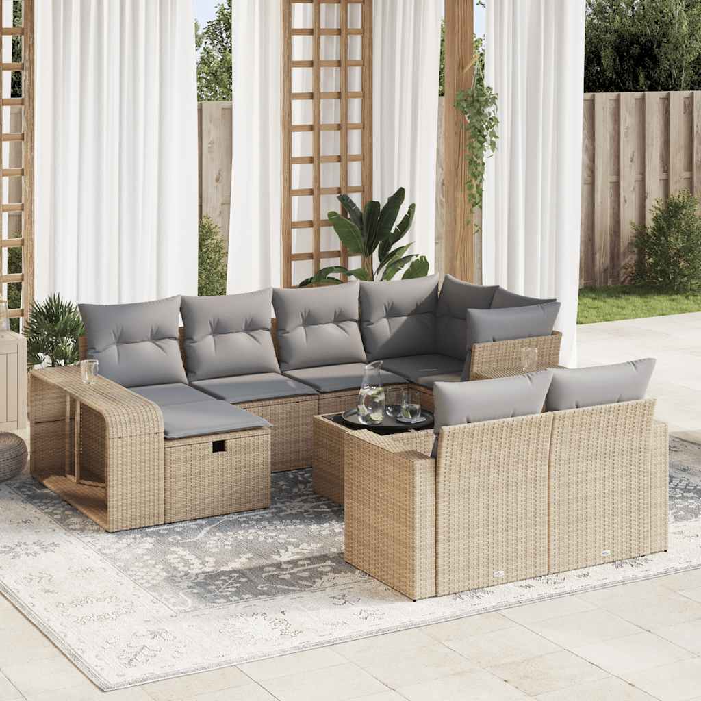 VidaXL 11-delige Tuinset met kussens poly rattan beige