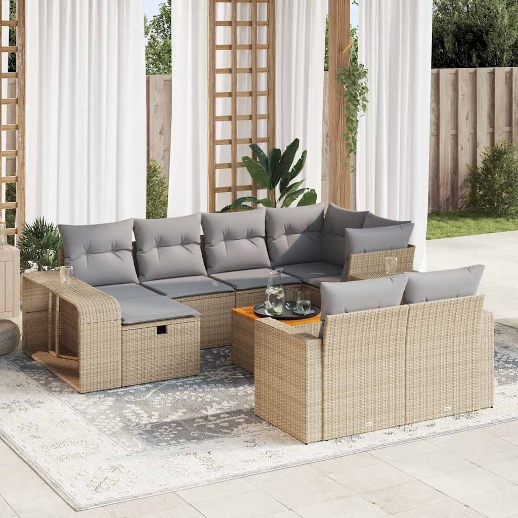 VidaXL 11-delige Tuinset met kussens poly rattan beige