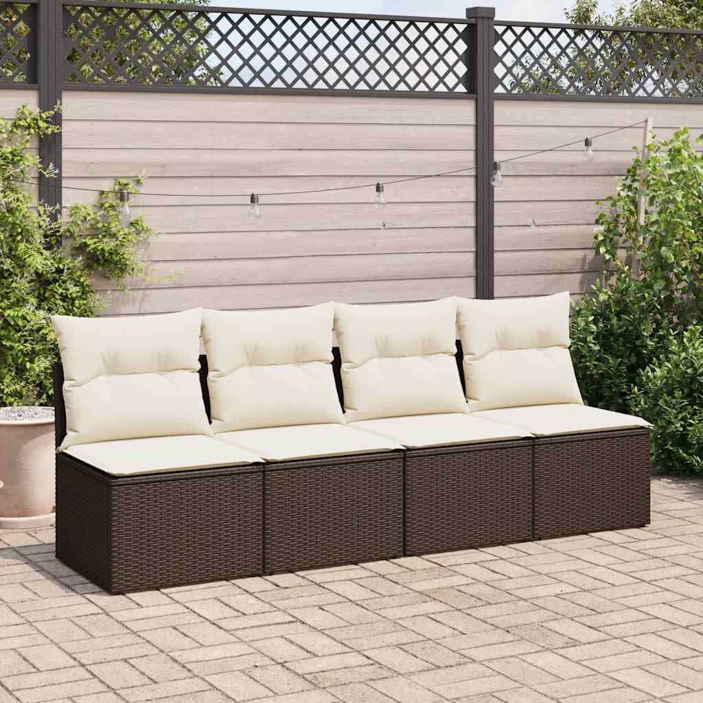 vidaXL 4-delige Loungeset met kussens poly rattan acacia bruin