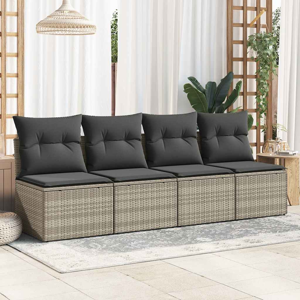 vidaXL 4-delige Loungeset met kussens poly rattan acacia lichtgrijs