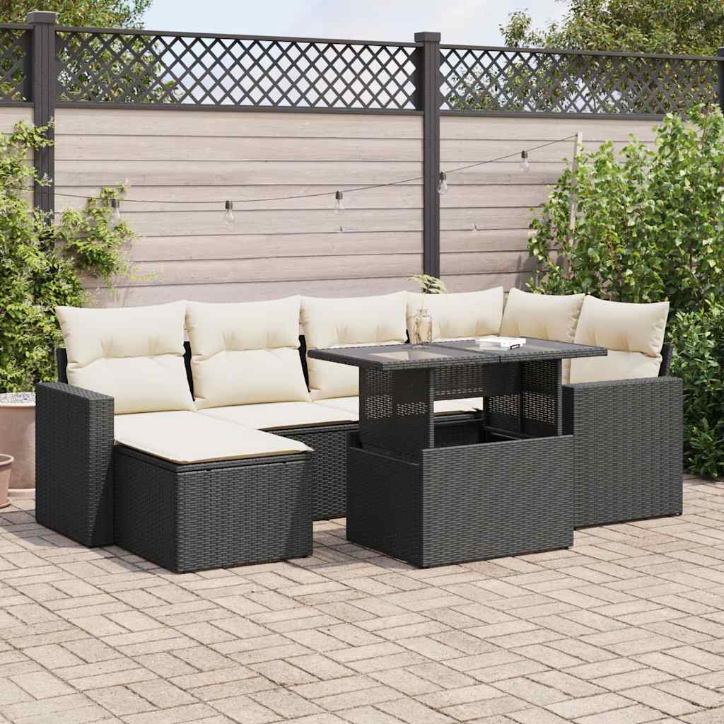 VidaXL 7-delige Loungeset met kussens poly rattan zwart