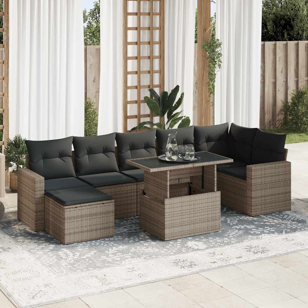 VidaXL 8-delige Loungeset met kussens poly rattan grijs