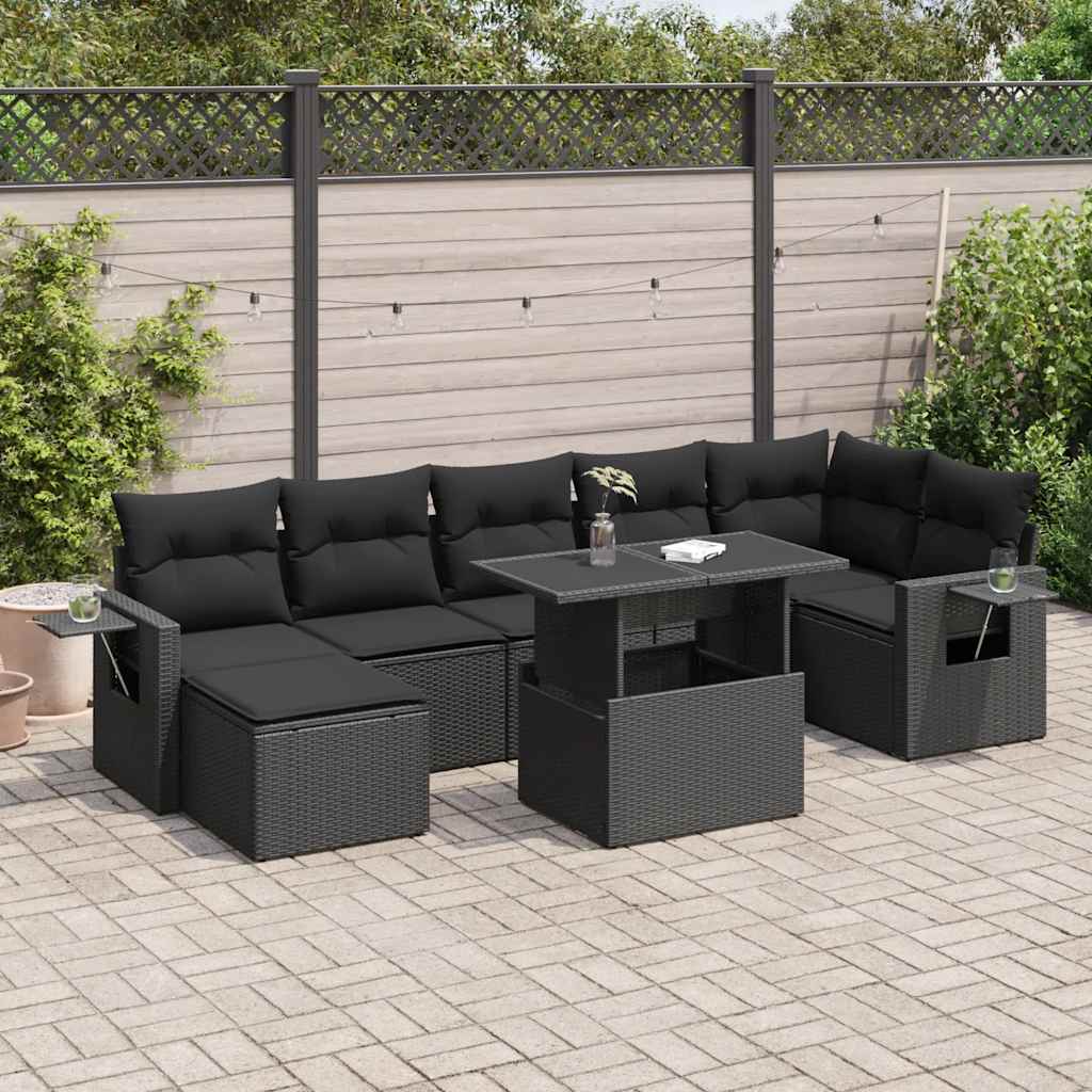 VidaXL 8-delige Loungeset met kussens poly rattan zwart