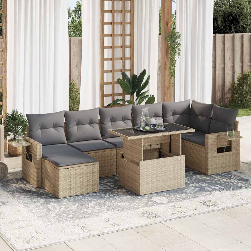 VidaXL 8-delige Loungeset met kussens poly rattan beige