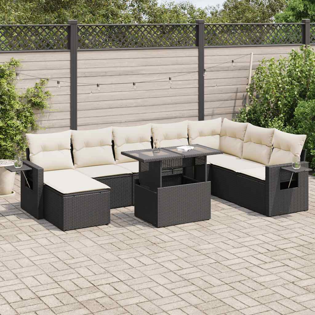 VidaXL 9-delige Loungeset met kussens poly rattan zwart