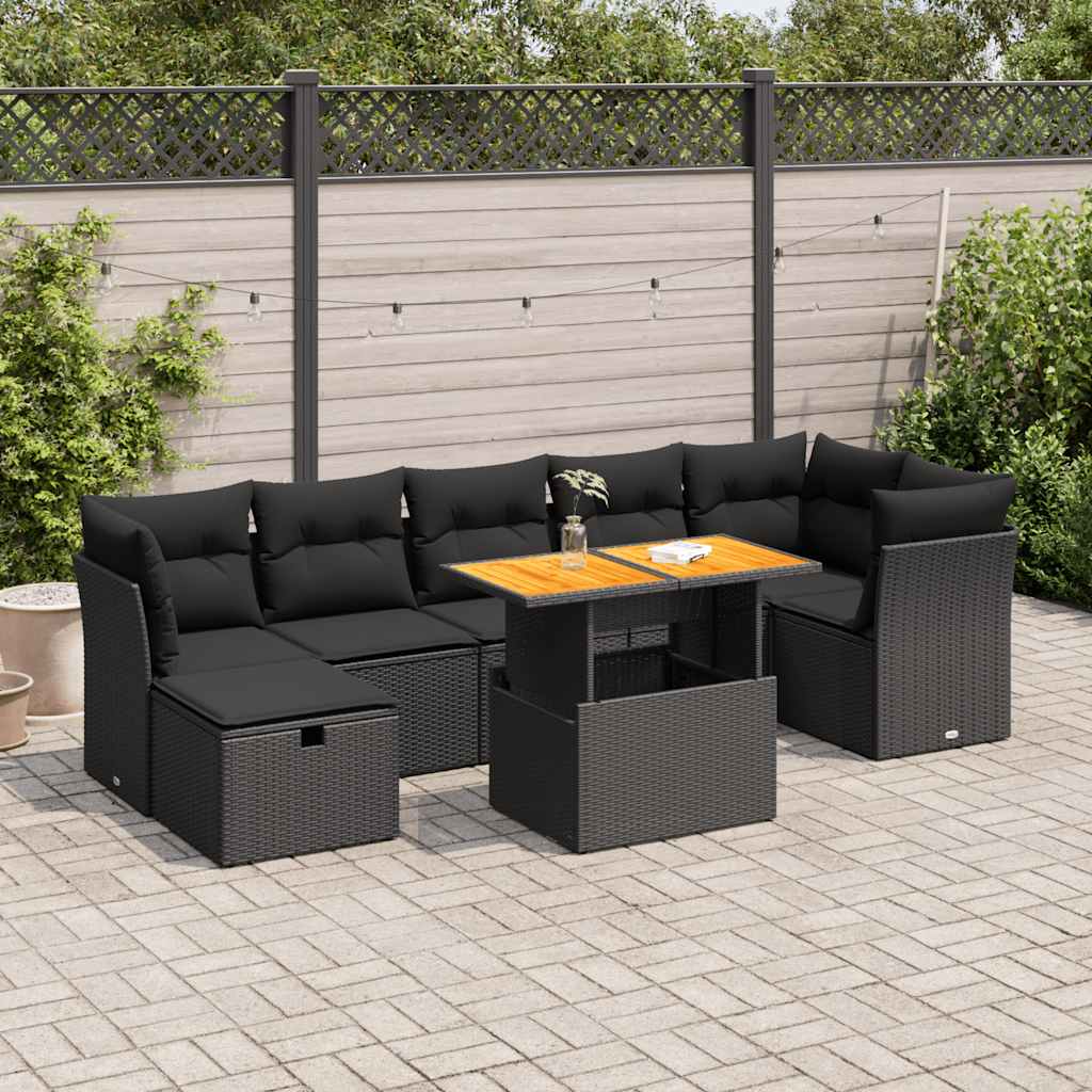 VidaXL 8-delige Loungeset met kussens poly rattan acacia zwart