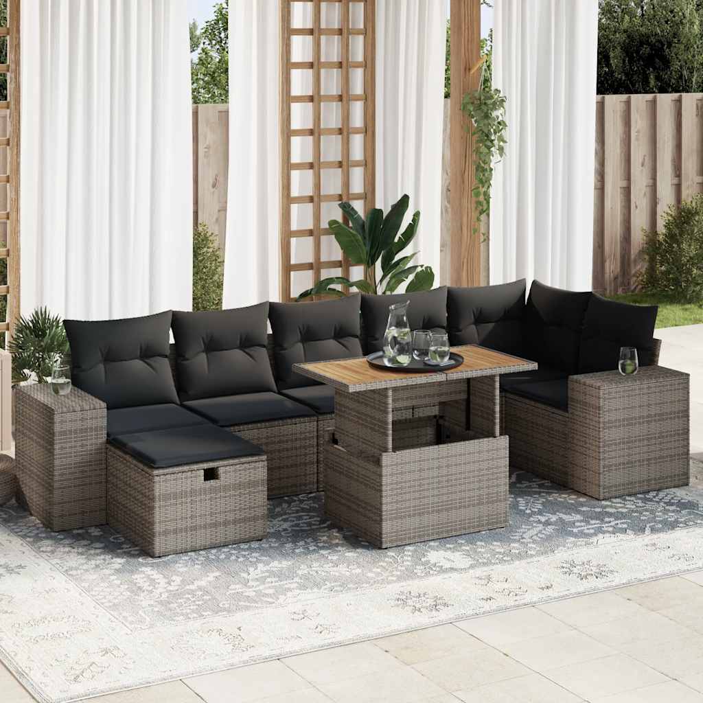 VidaXL 5-delige Loungeset met kussens poly rattan acacia grijs