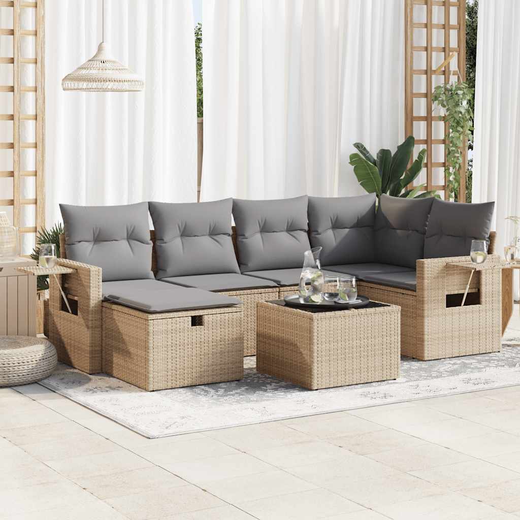 VidaXL 7-delige Loungeset met kussens poly rattan beige