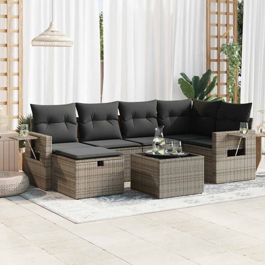 VidaXL 7-delige Loungeset met kussens poly rattan grijs